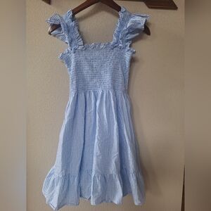 Hill House Nap Gingham Dress Smocked Ruffle Mini Flutter Sleeve Womens XS